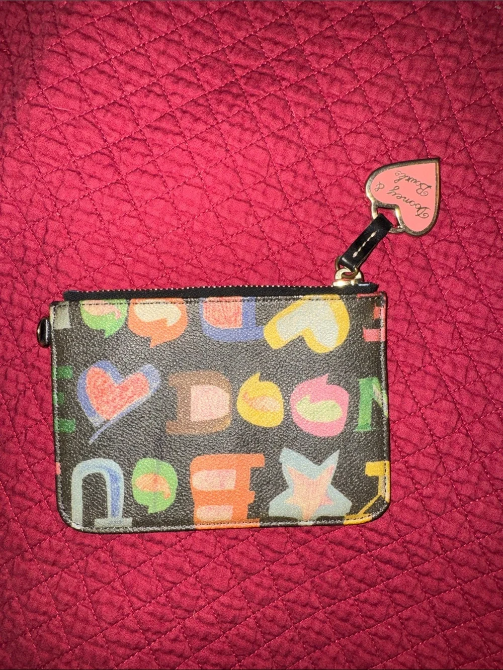 Dooney & Bourke Black Multicolor Heart & Letter Print Wristlet
